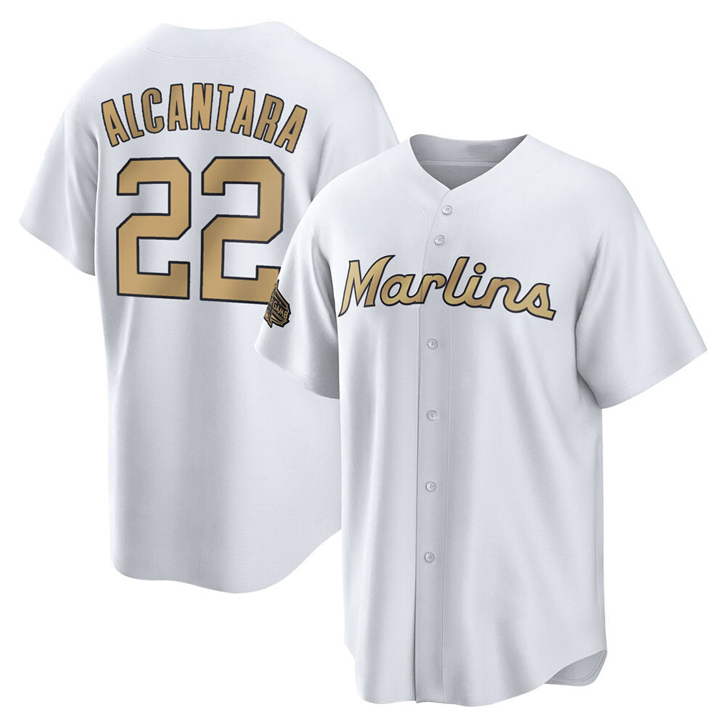 M.Marlins #22 Sandy Alcantara Player Gold  Home Game Gdoa Stitched Jerseys