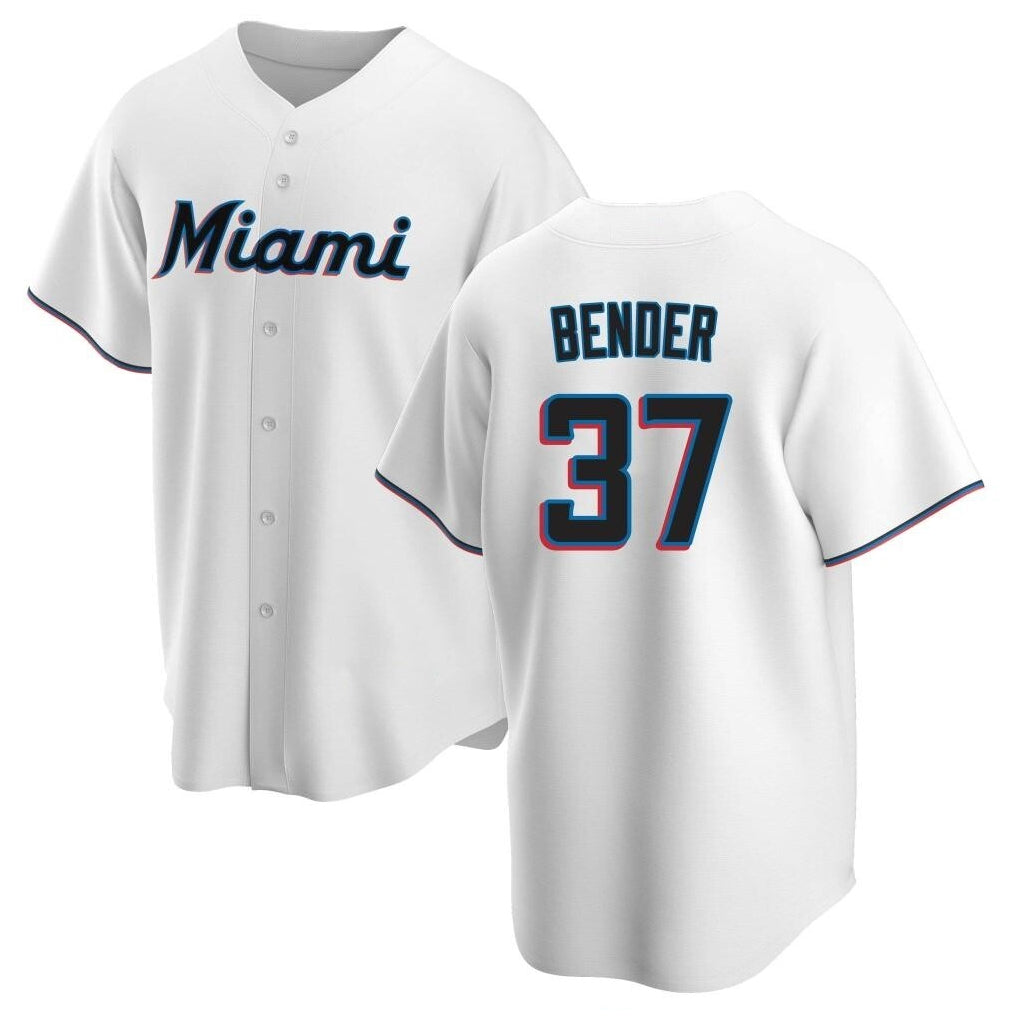 M.Marlins #37 Anthony Bender Player White  Home Game Gdoa Stitched Jerseys