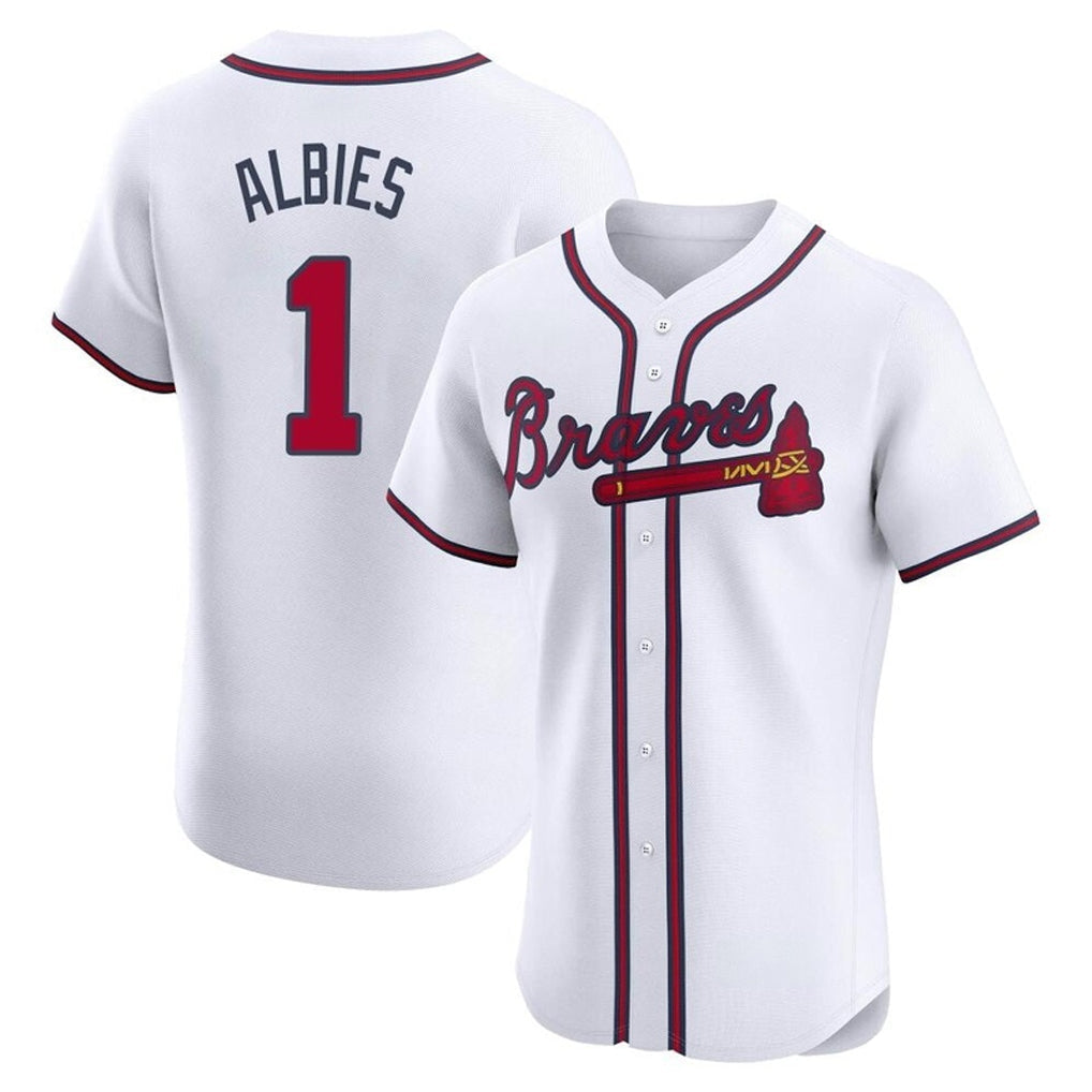 A.Braves #1 Ozzie Albies Player White Limited Elite Home Game Gdoa Stitched Jerseys