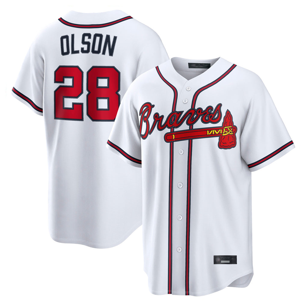 A.Braves #28 Matt Olson Player White Home Game Gdoa Stitched Jerseys