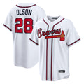 A.Braves #28 Matt Olson Player White Home Game Gdoa Stitched Jerseys