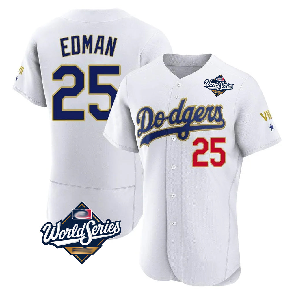 LA.Dodgers #25 Tommy Edman Player Gold White World Series 2026 Collection Stadium Limited Elite Gdoa Stitched Jerseys