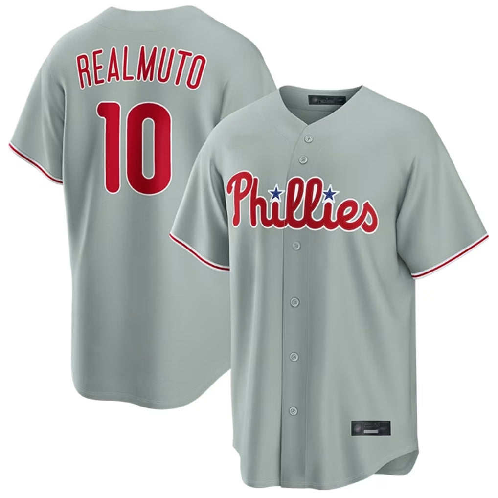 P.Phillies #10 J.T. Realmuto Player Gray Home Game Stitched Jerseys