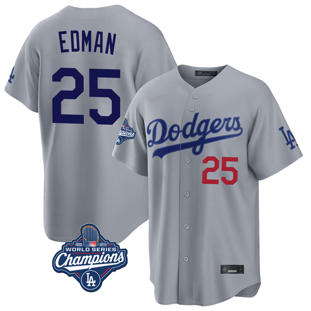 LA.Dodgers #25 Tommy Edman Player Gray World Series Meet Game Home Gdoa Stitched Jerseys