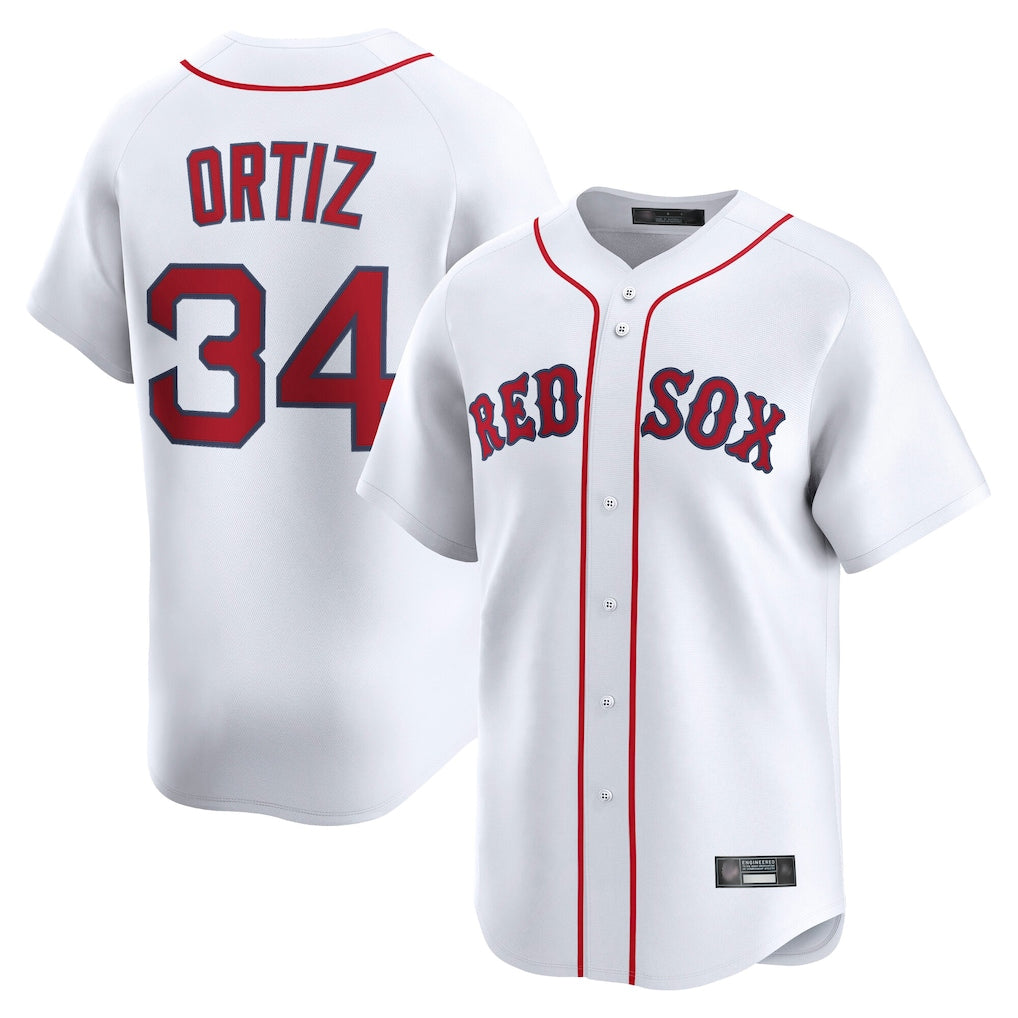B.Red Sox #34 David Ortiz Player White Limited Home Game Gdoa Stitched Jerseys