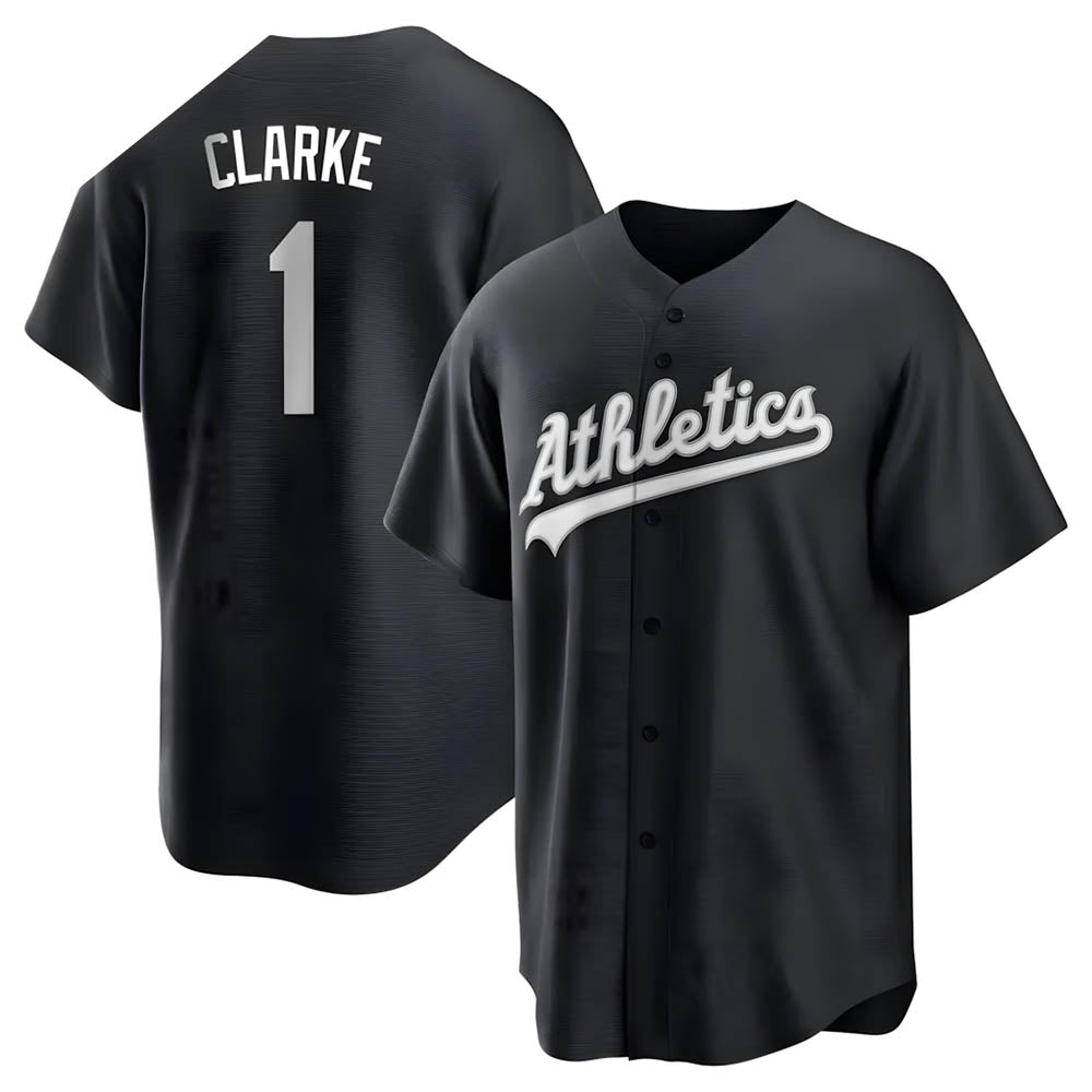 Athletics #1 Denzel Clarke player Black&White Replica Stitched Jersey