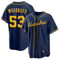 M.Brewers #53 Brandon Woodruff Player Navy Home Game Gdoa Stitched Jerseys