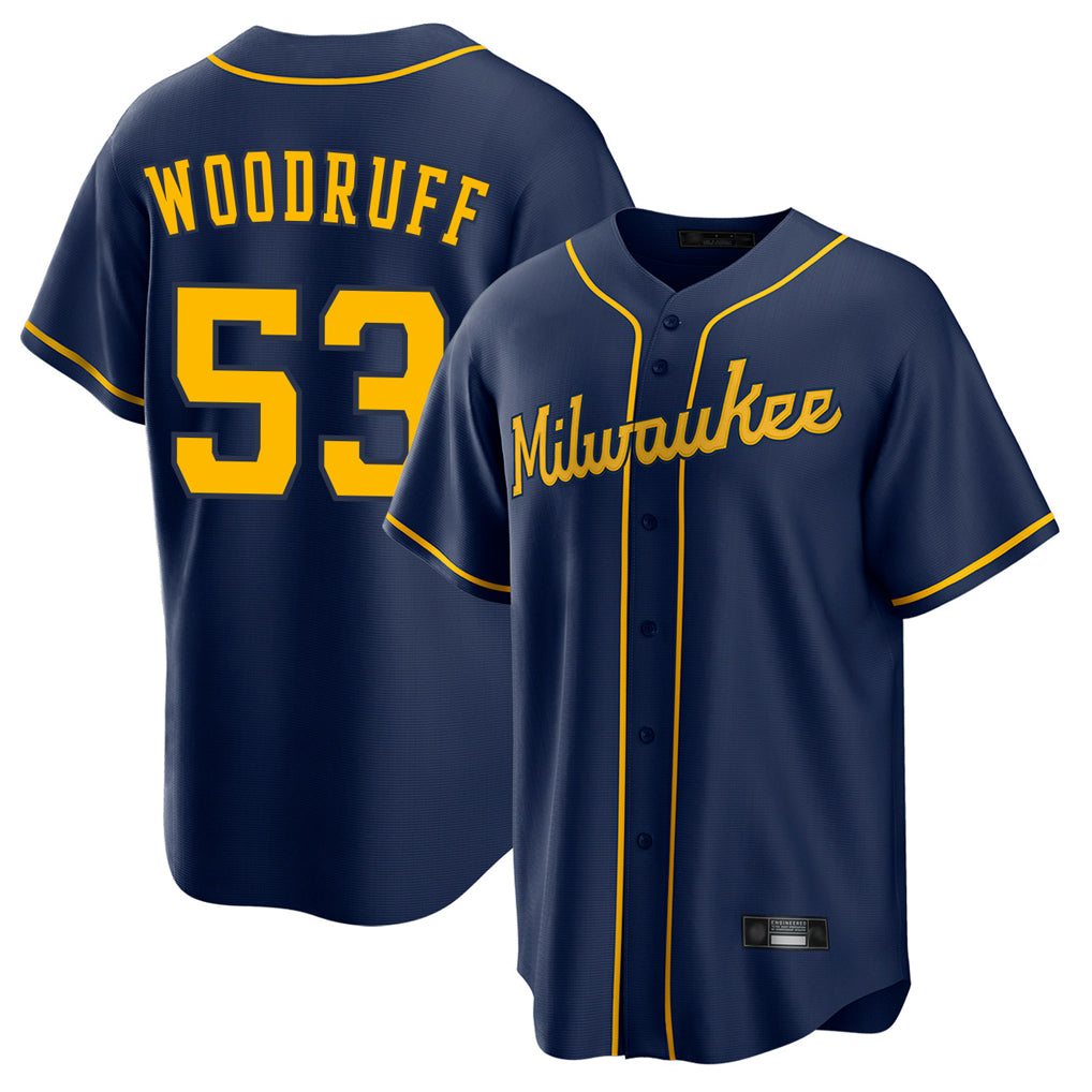 M.Brewers #53 Brandon Woodruff Player Navy Home Game Gdoa Stitched Jerseys