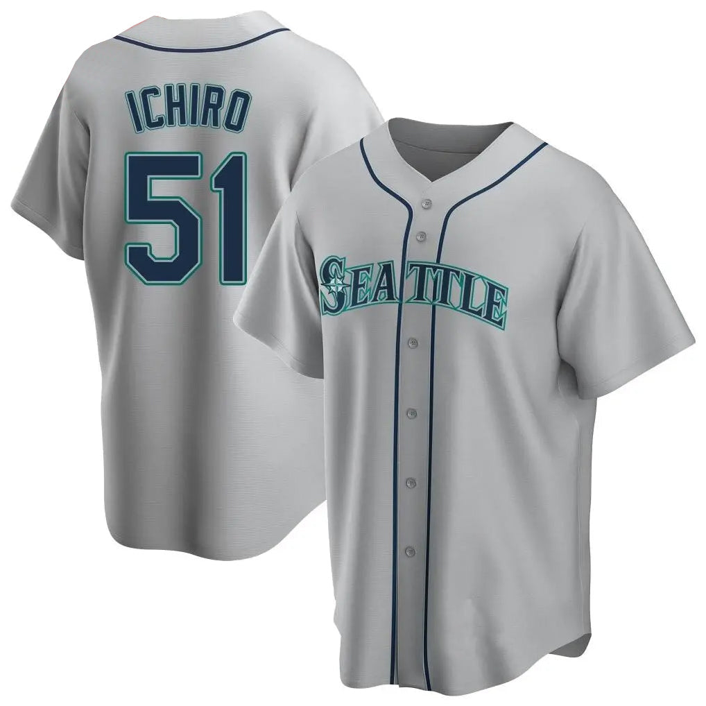 S.Mariners #51 Ichiro Suzuki Player Gray Home Game Stitched Jerseys