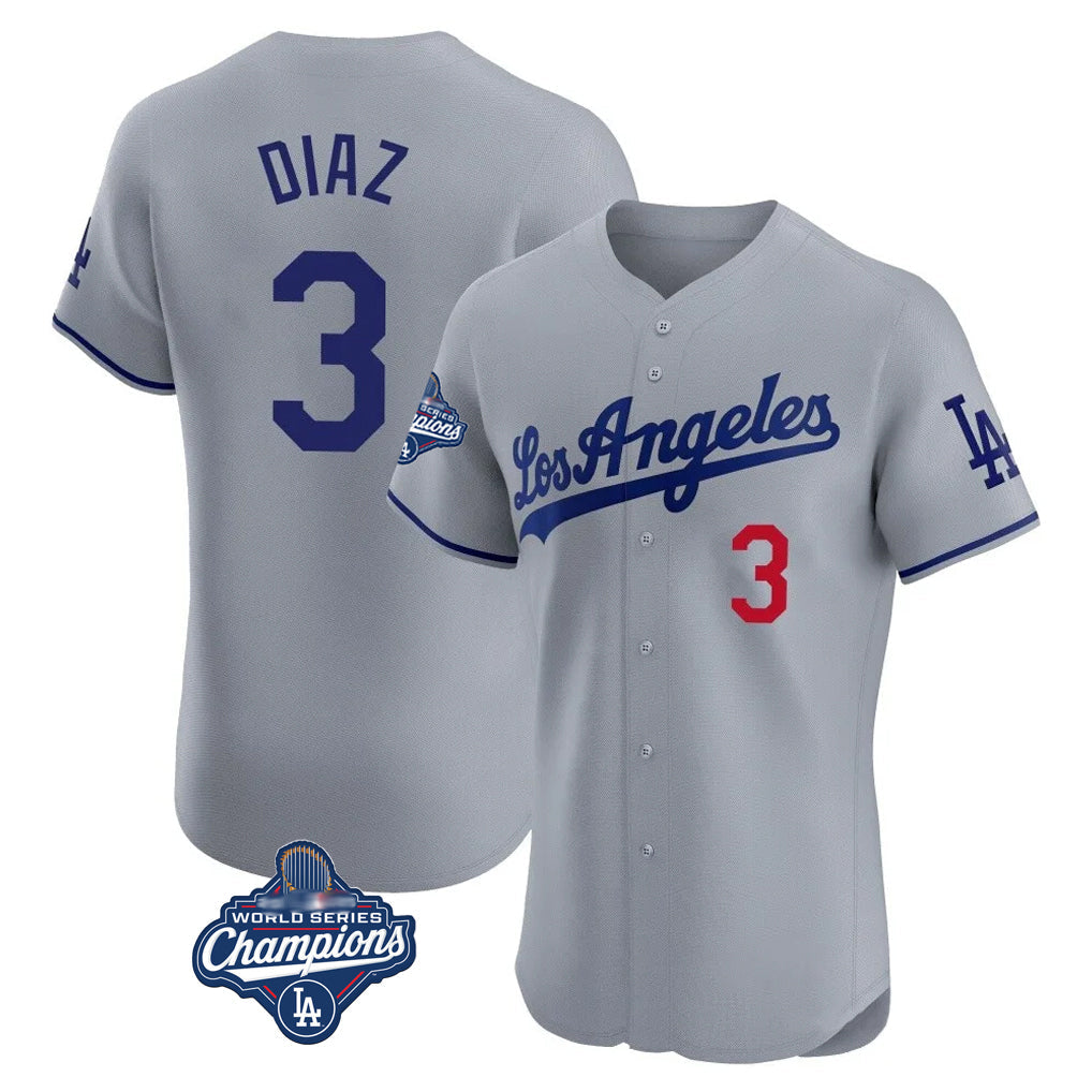 LA.Dodgers #3 Edwin D¨ªaz Player Gray World Series Meet Limited Elite Home Gdoa Stitched Jerseys