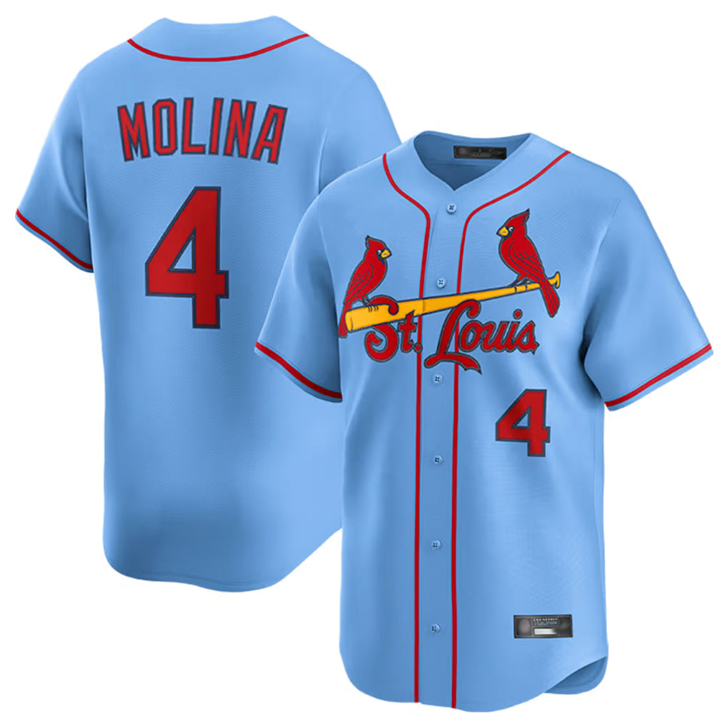St. Louis Cardinals #4 Yadier Molina Player Light Blue Home Limited Stitched Jerseys