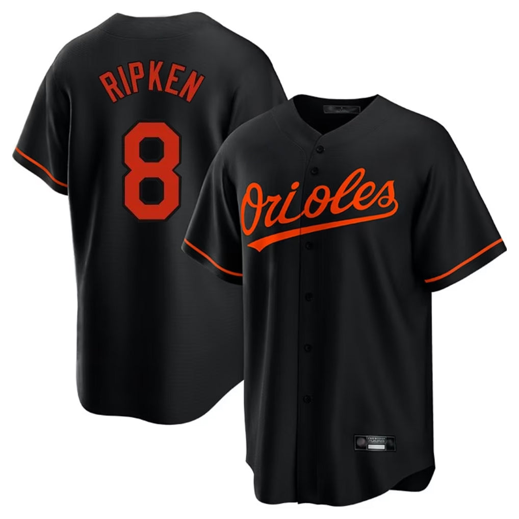 B.Orioles #8 Cal Ripken Player Black Home Game Gdoa Stitched Jerseys