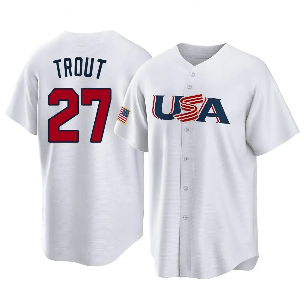 LA.Angels #27 Mike Trout Player White USA World Classic Game Home Gdoa Stitched Jerseys