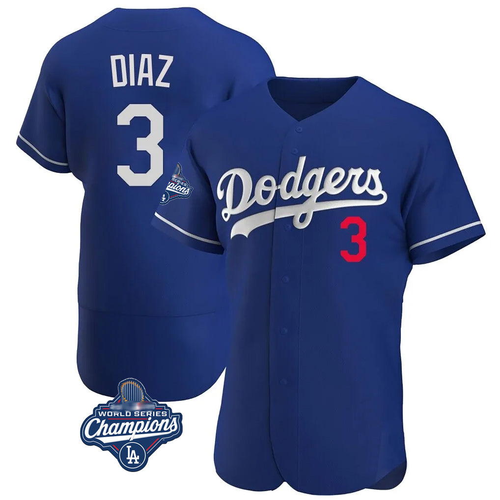 LA.Dodgers #3 Edwin D¨ªaz Player Royal World Series Meet Limited Elite Home Gdoa Stitched Jerseys