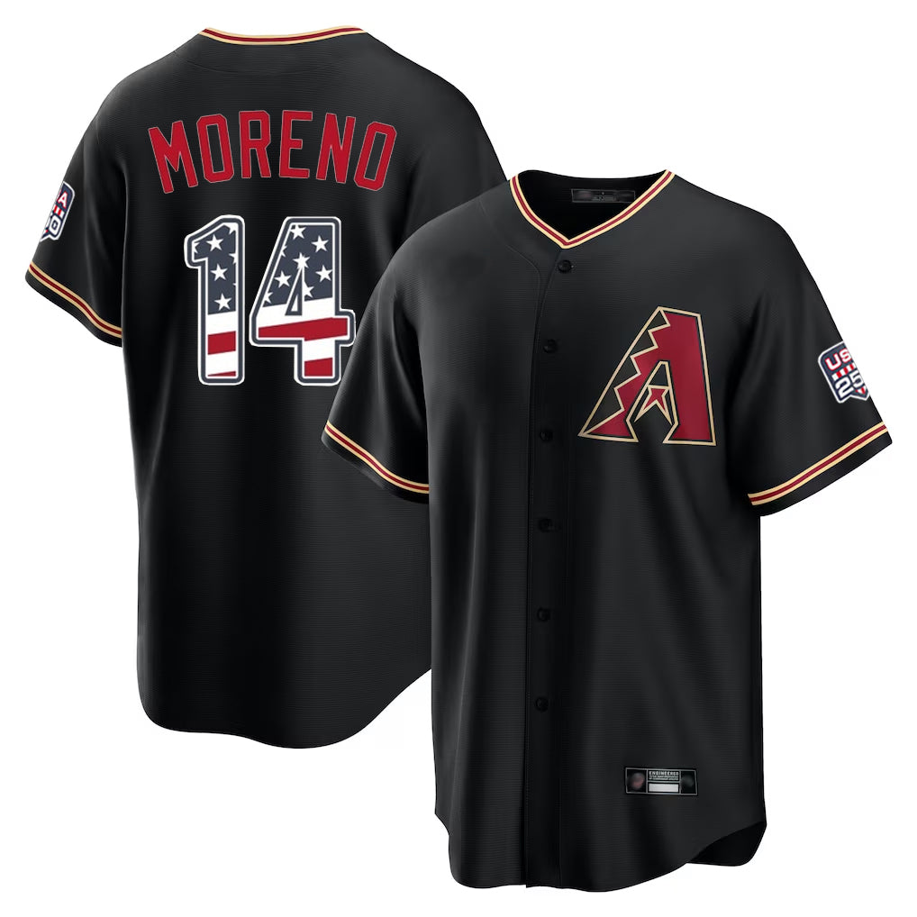 A.Diamondbacks #14 Gabriel Moreno Player Black USA 250 Fourth of July Game Home Gdoa250Ys Stitched Jerseys