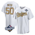 LA.Dodgers #50 Mookie Betts Player Gold World Series Collection Limited Home Gdoa Stitched Jerseys