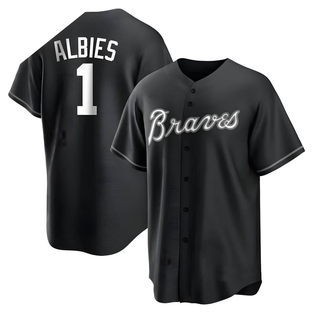 A.Braves #1 Ozzie Albies player Black&White Replica Stitched Jerseys