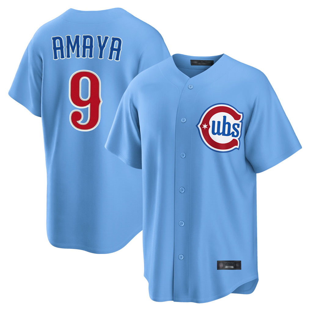 C.Cubs #9 Miguel Amaya Player Light Blue Home Game Gdoa Stitched Jerseys