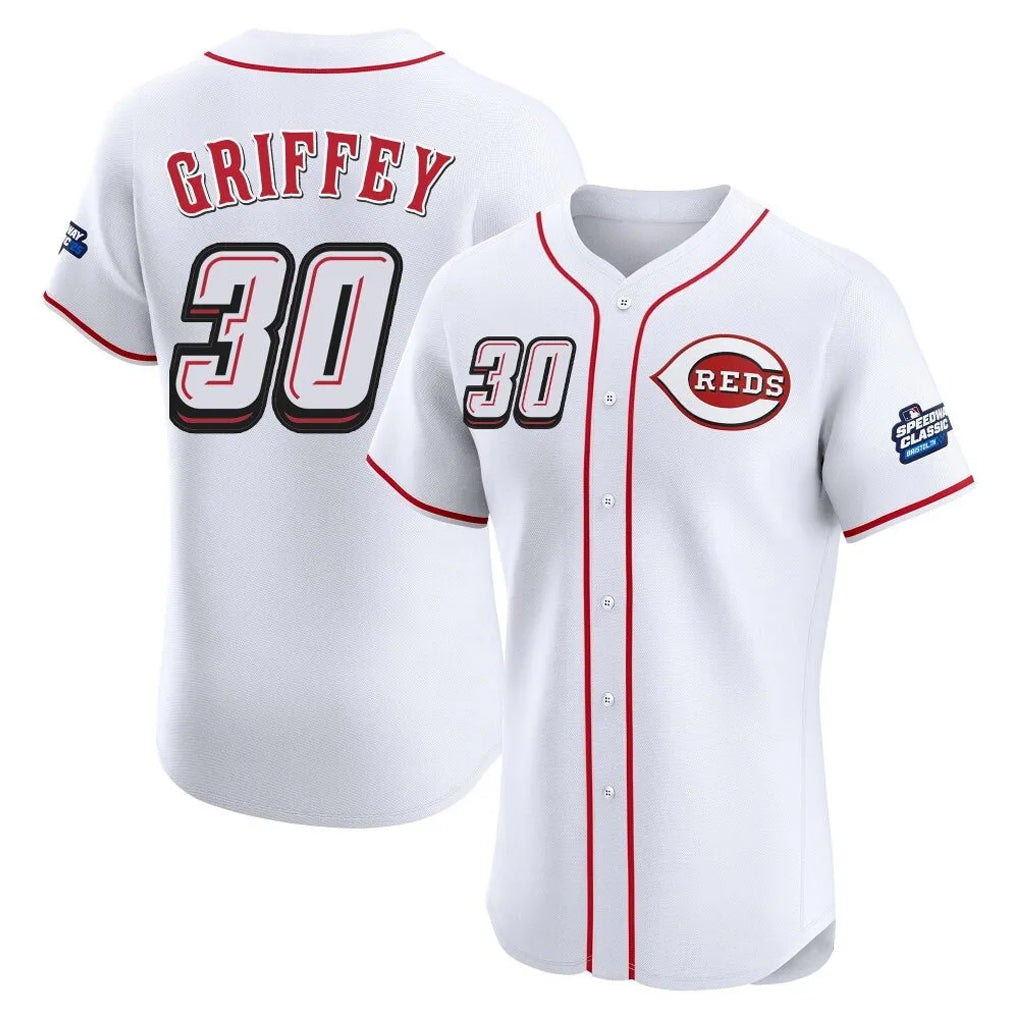 C.Reds #30 Ken Griffey Player White Speedway Classic Limited Elite Home Gdoa Stitched Jerseys