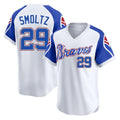 A.Braves #29 John Smoltz Player White Throwback Cooperstown Collection T-shirt Game Gdoa Stitched Jerseys