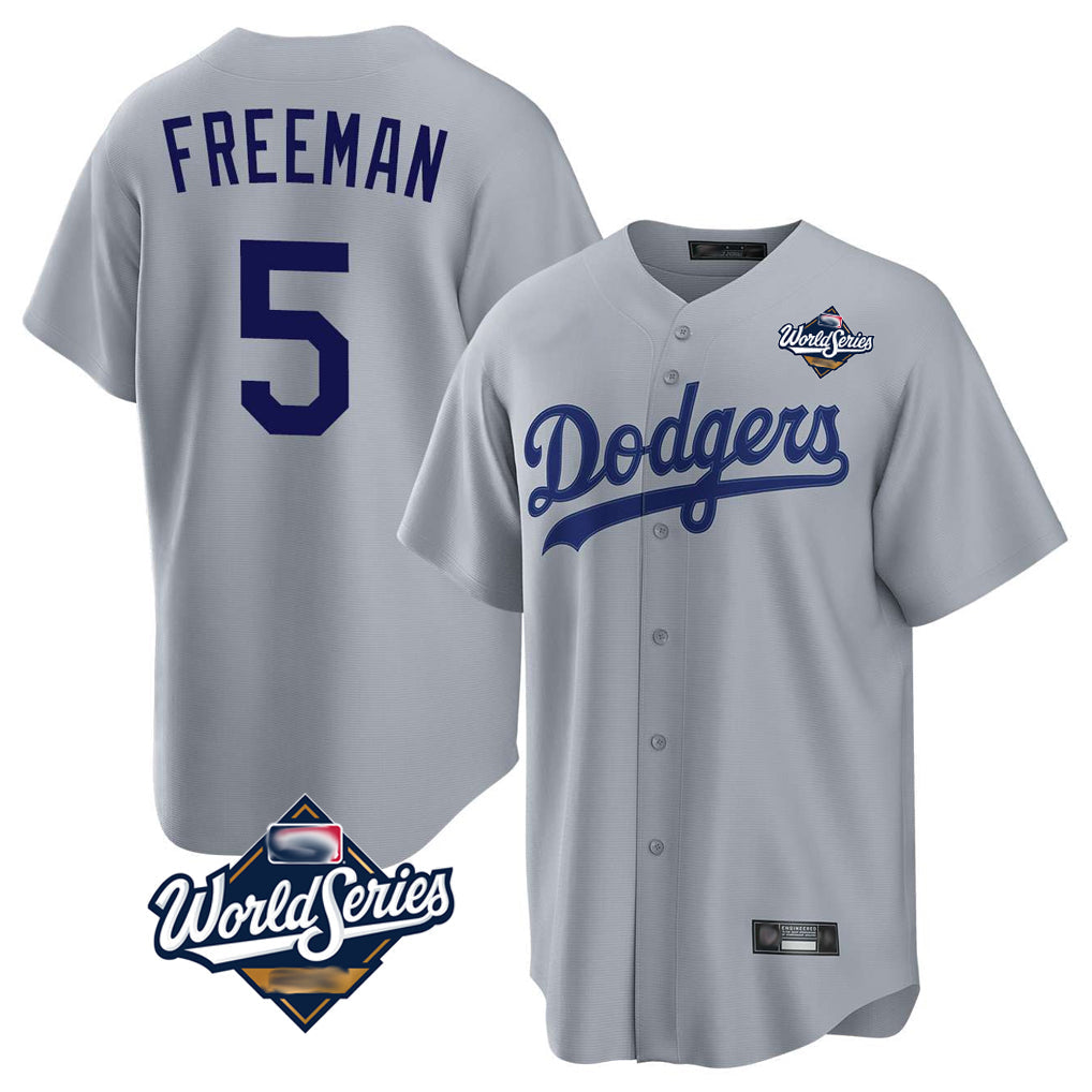 LA.Dodgers #5 Freddie Freeman Player Gray World Series Game Gdoa Stitched Jerseys