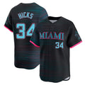 M.Marlins #34 Liam Hicks Player Black City Connect Home Limited Gdoa Stitched Jerseys