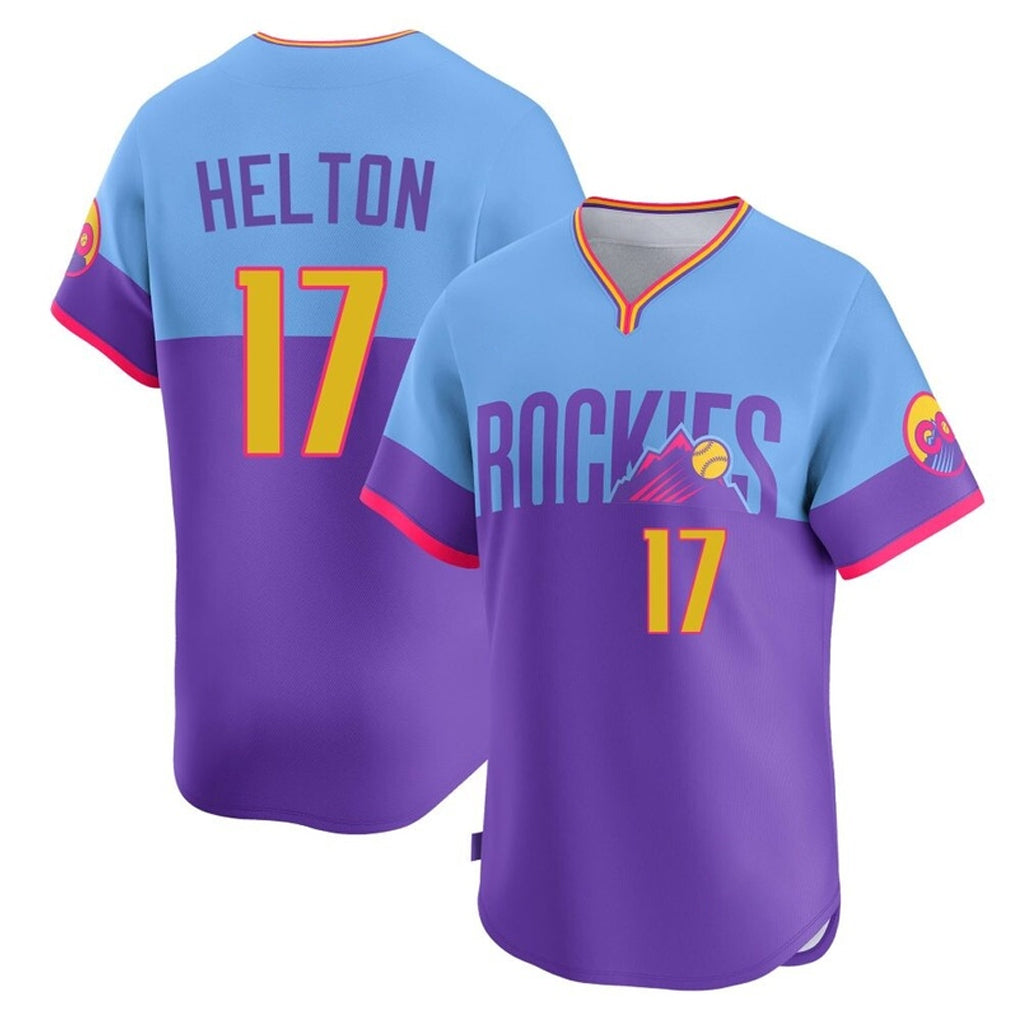 C.Rockies #17 Todd Helton Player Purple-Light Blue City Connect Limited Home T-shirt Gdoa Stitched Jerseys
