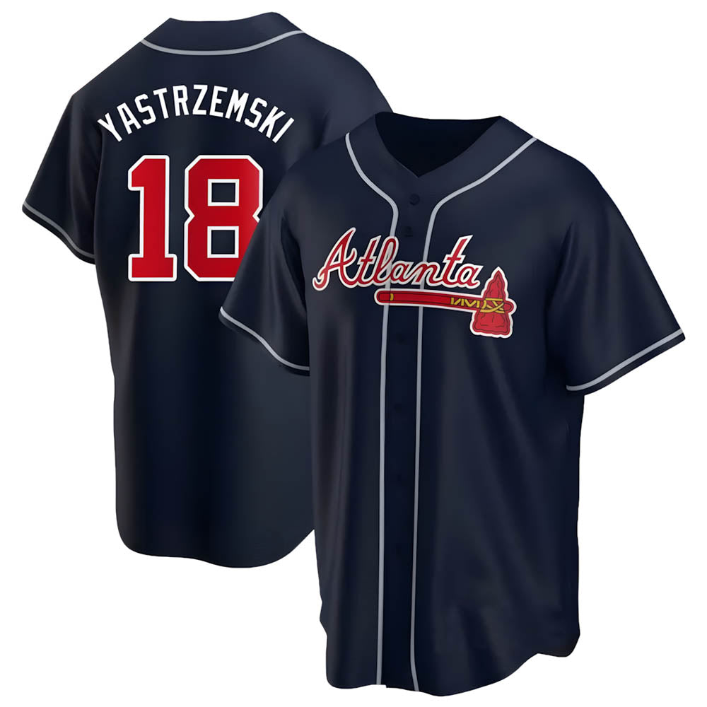 A.Braves #18 Mike Yastrzemski player Navy Replica Alternate Stitched Jerseys