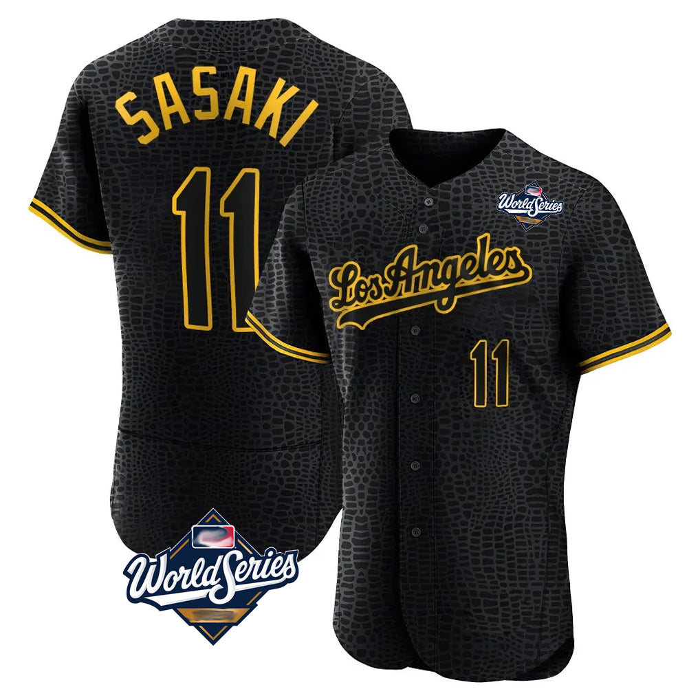 LA.Dodgers #11 Roki Sasaki Player Black World Series Snake Skin City Limited Elite Home Gdoa Stitched Jerseys