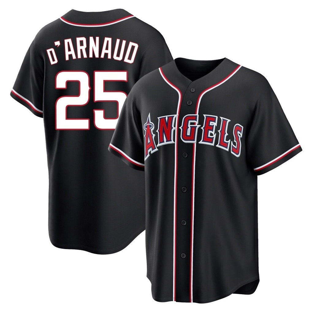 LA.Angels #25 Travis d'Arnaud Player Black Fashion Out Home Game Gdoa Stitched Jerseys