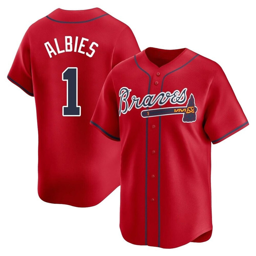 A.Braves #1 Ozzie Albies Player Red Limited Home Game Gdoa Stitched Jerseys