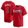 A.Braves #1 Ozzie Albies Player Red Limited Home Game Gdoa Stitched Jerseys