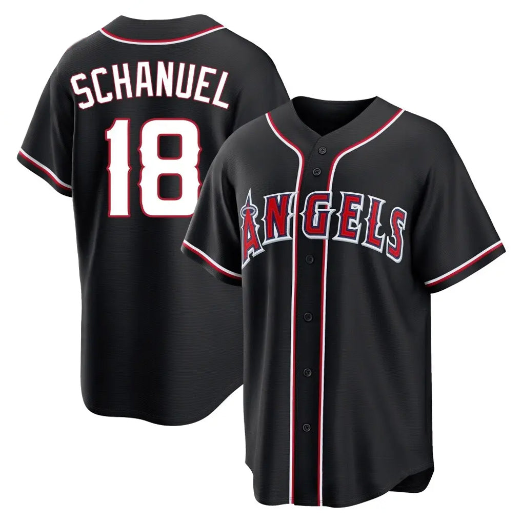 LA.Angels #18 Nolan Schanuel Player Black Fashion Out Home Game Gdoa Stitched Jerseys