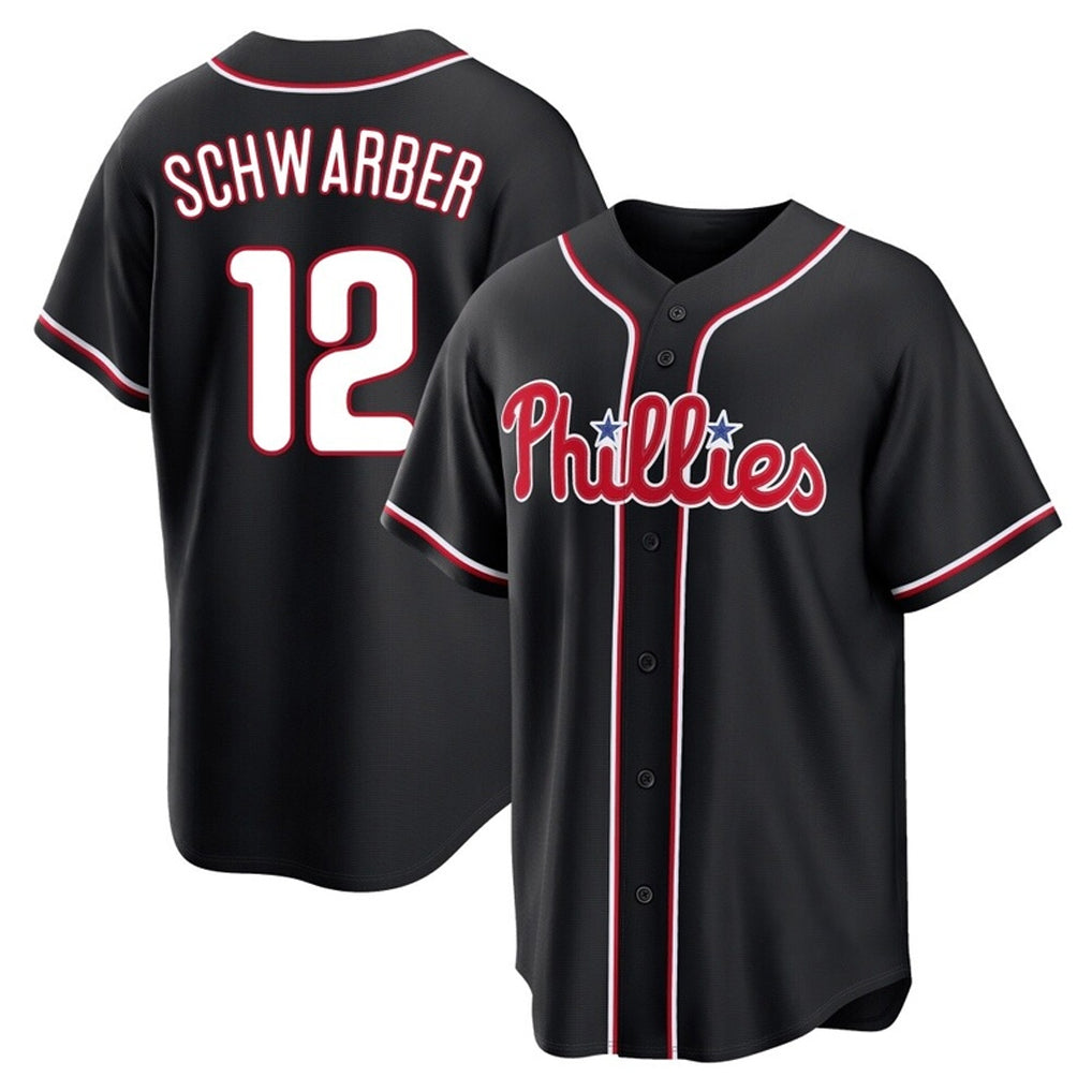 P.Phillies #12 Kyle Schwarber Player Black Fashion Out Home Game Stitched Jerseys