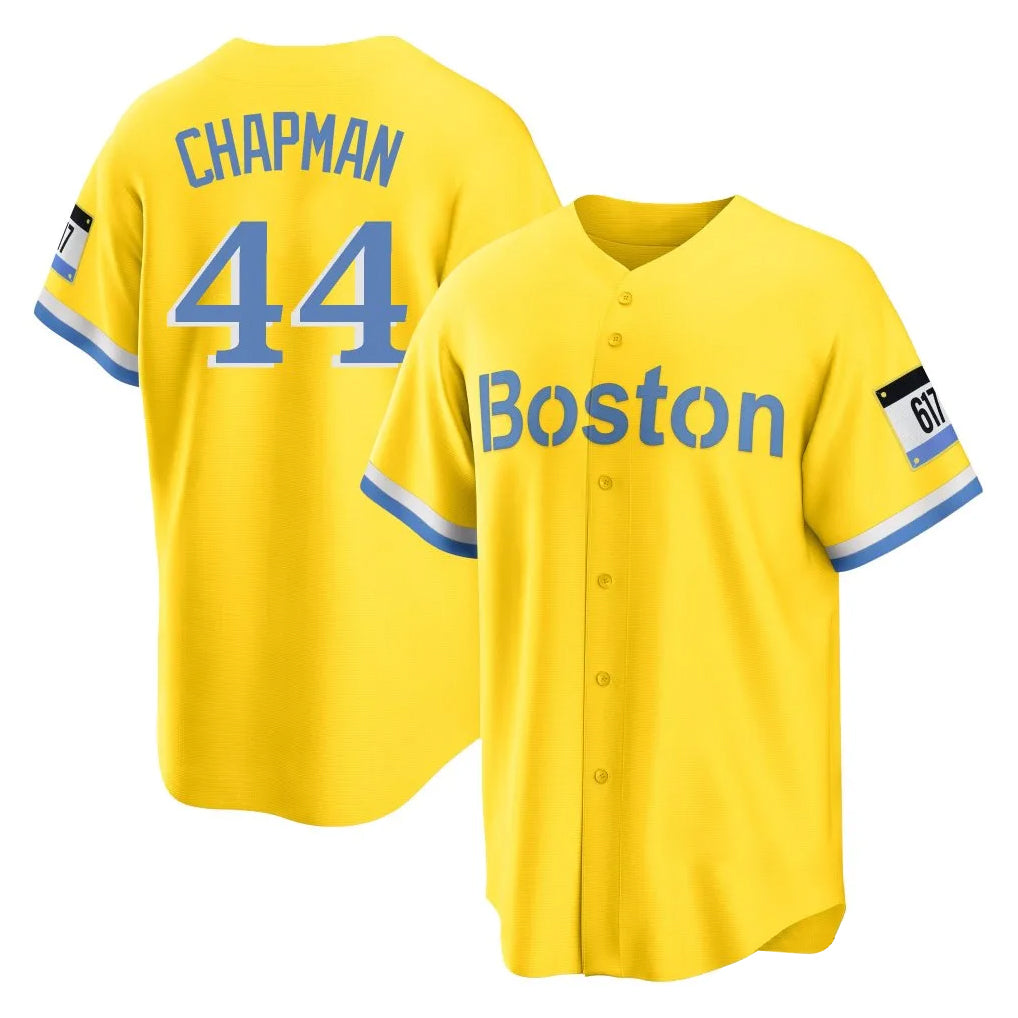 B.Red Sox #44 Aroldis Chapman Player Yellow Home Game Gdoa Stitched Jerseys