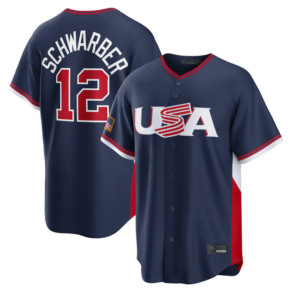 P.Phillies #12 Kyle Schwarber Player Navy USA World Classic Game Limited Gdoa Stitched Jerseys