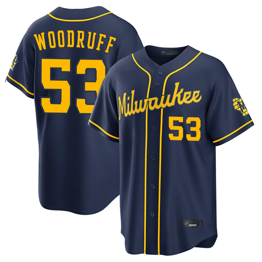 M.Brewers #53 Brandon Woodruff Player Navy Home Stadium Game Gdoa Stitched Jerseys