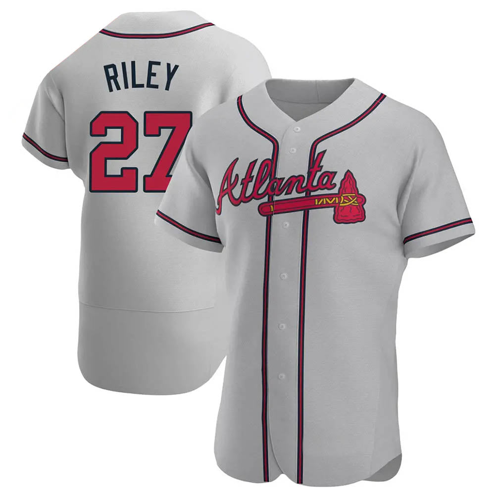 A.Braves #27 Austin Riley Player Gray Authentic Road Stitched Jerseys