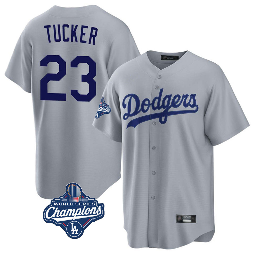 LA.Dodgers #23 Kyle Tucker Player Gray World Series Meet Game Gdoa Stitched Jerseys