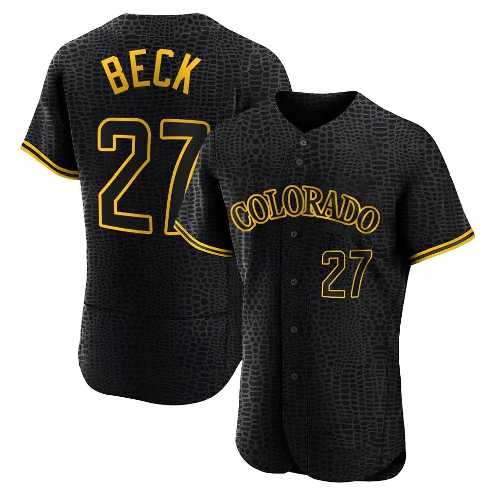 C.Rockies #27 Jordan Beck Player Black Snake Skin City Limited Elite Home Gdoa Stitched Jerseys