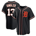 D.Tigers #13 Dillon Dingler Player Black Fashion Out Home Game Gdoa Stitched Jerseys