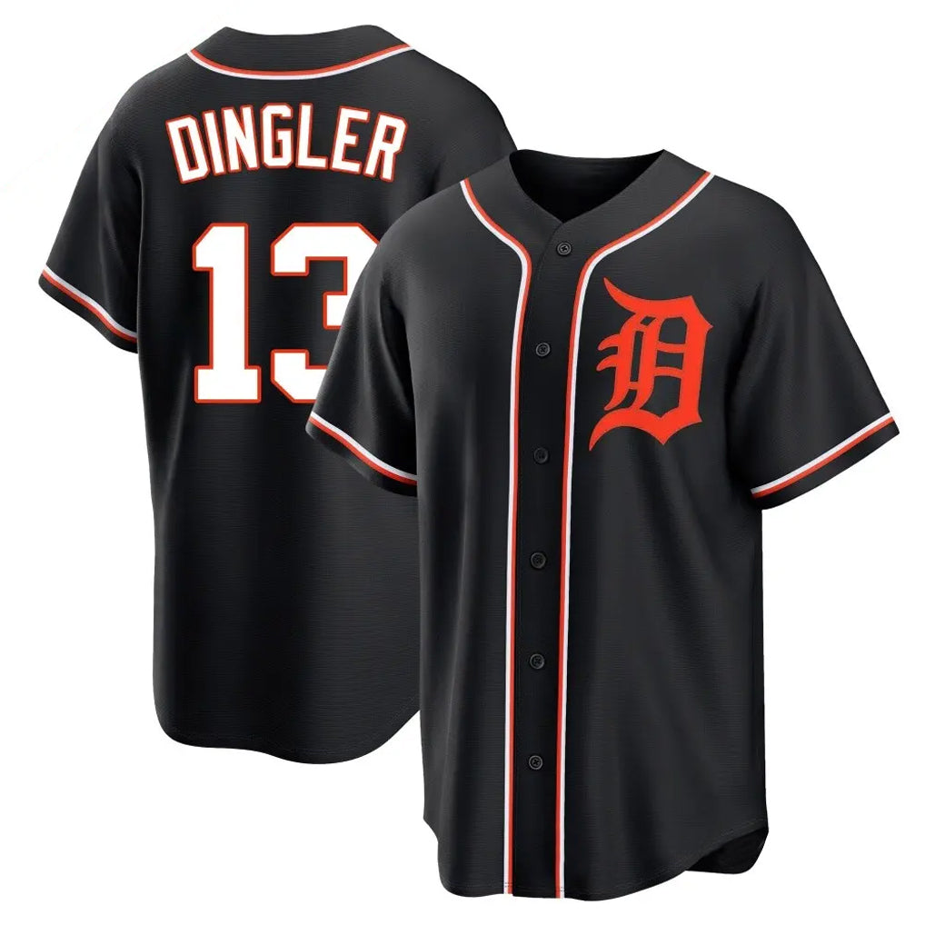 D.Tigers #13 Dillon Dingler Player Black Fashion Out Home Game Gdoa Stitched Jerseys