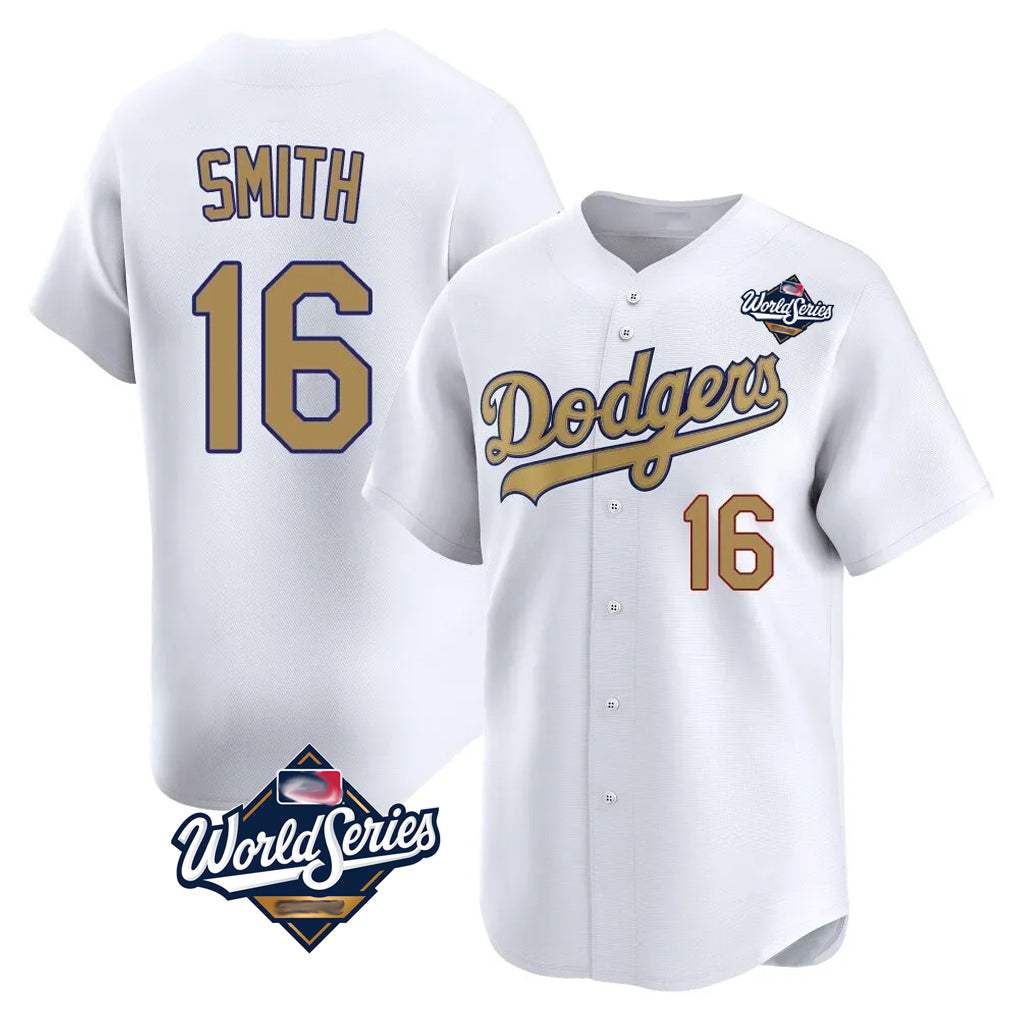 LA.Dodgers #16 Will Smith Player Gold World Series Collection Limited Home Gdoa Stitched Jerseys