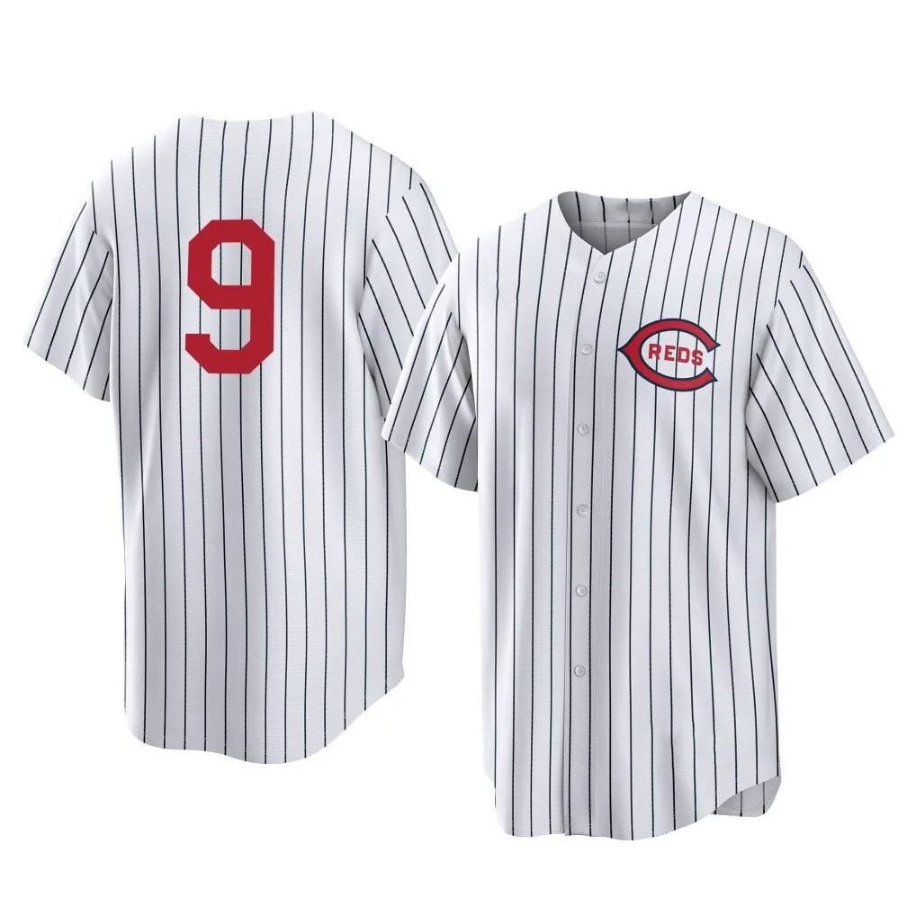 C.Reds #9 Matt McLain Player White Stripe Field of Dreams Game Home Gdoa Stitched Jerseys
