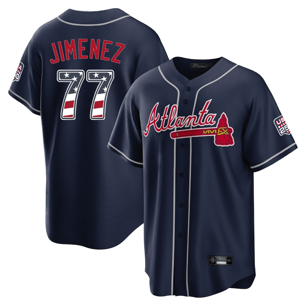 A.Braves #77 Joe Jimenez Player Navy USA 250 Fourth Of July Limited Home Game Gdoa250Ys Stitched Jerseys