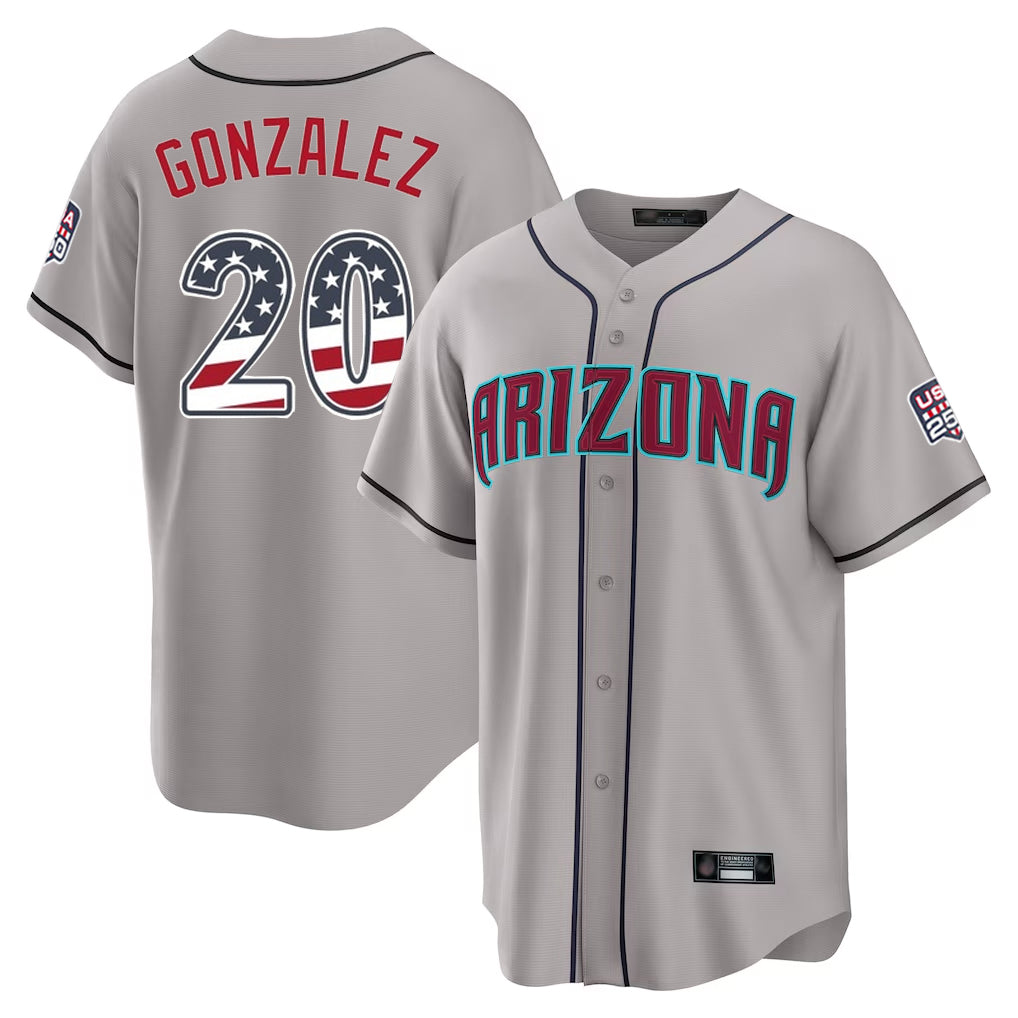 A.Diamondbacks #20 Luis Gonzalez Player Gray USA 250 Fourth of July Home Game Gdoa250Ys Stitched Jerseys