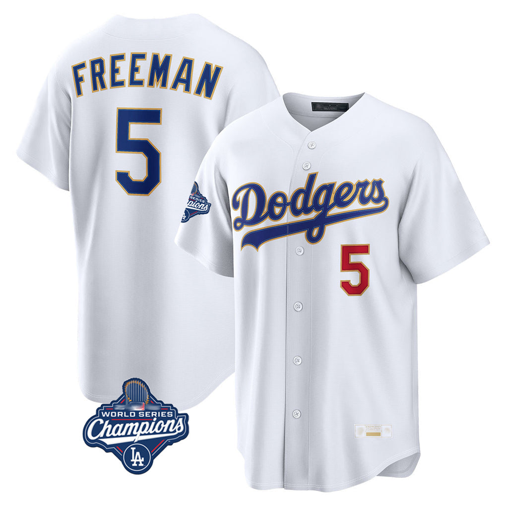 LA.Dodgers #5 Freddie Freeman Player Gold White World Series Meet 2026 Collection Stadium Limited Gdoa Stitched Jerseys