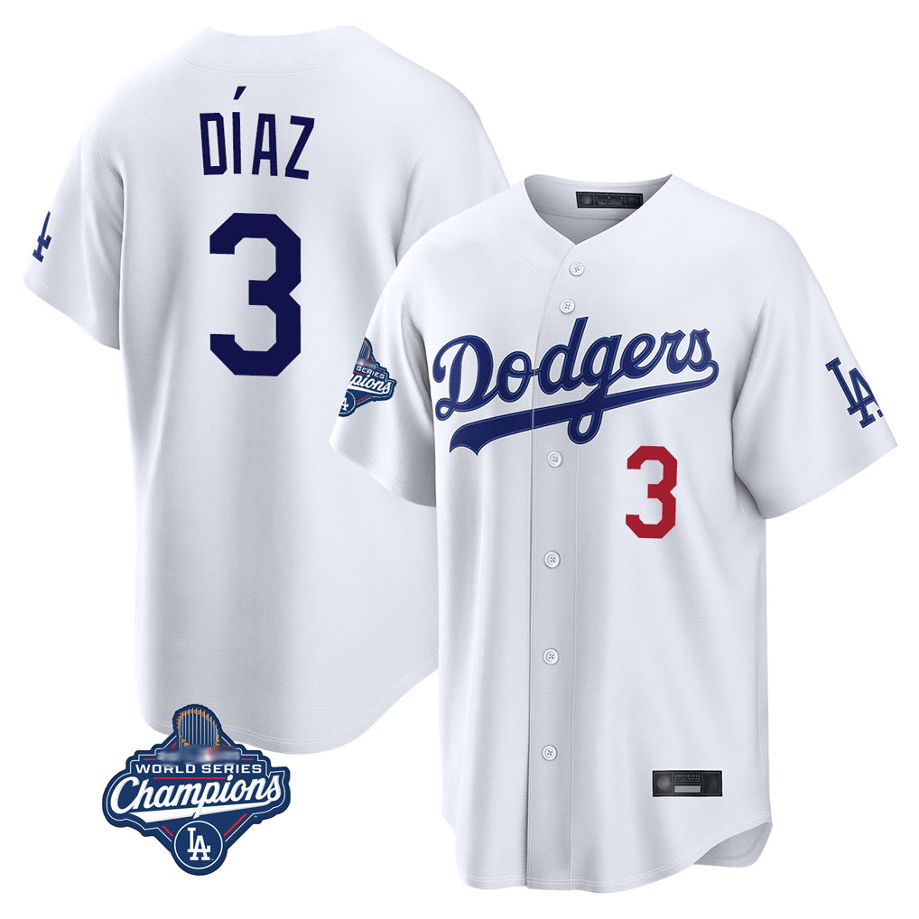 LA.Dodgers #3 Edwin D¨ªaz Player White World Series Meet Home Game Gdoa Stitched Jerseys