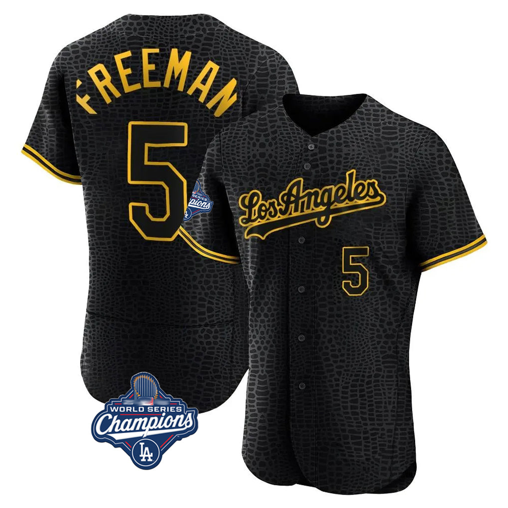 LA.Dodgers #5 Freddie Freeman Player Black World Series Meet Snake Skin City Limited Elite Home Gdoa Stitched Jerseys