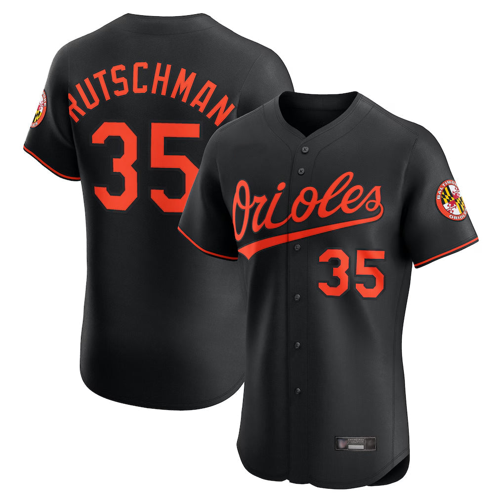B.Orioles #35 Adley Rutschman Player Black Limited Elite Home Game Gdoa Stitched Jerseys